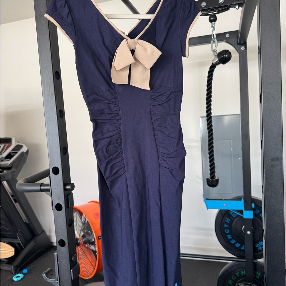 Stop Staring Blue Ruched Sheath Midi Dress